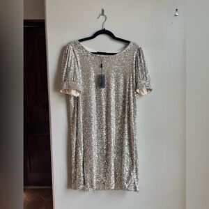 Cable & Gauge Champagne Sequin Shift Dress XL NYE Holiday Party Glam
